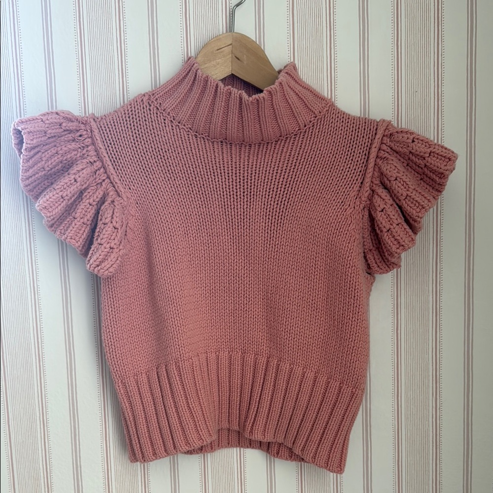 Pink Ruffled Sleeve Sweater